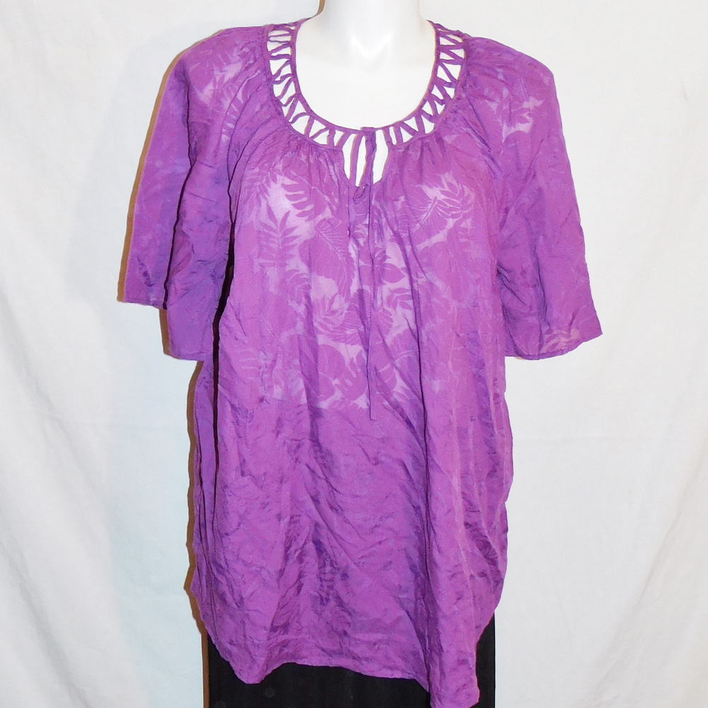 1X Liz & Me Purple Floral Keyhole Tunic Top EUC